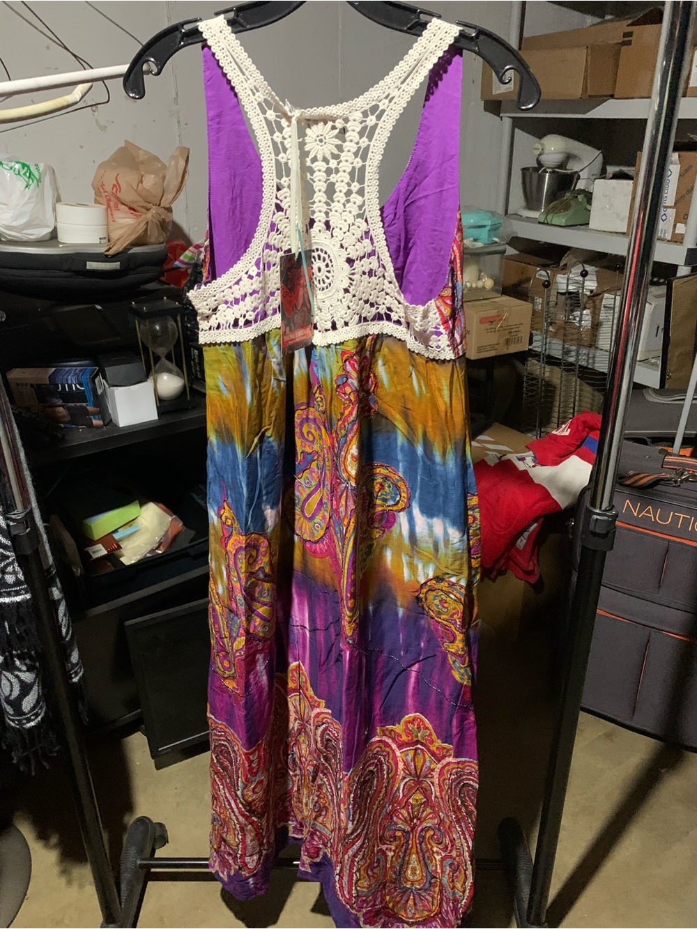 Multicolor Paisley & Tie-Dye Sleeveless  Sun Dress with Crochet Detail - Picture 4 of 4